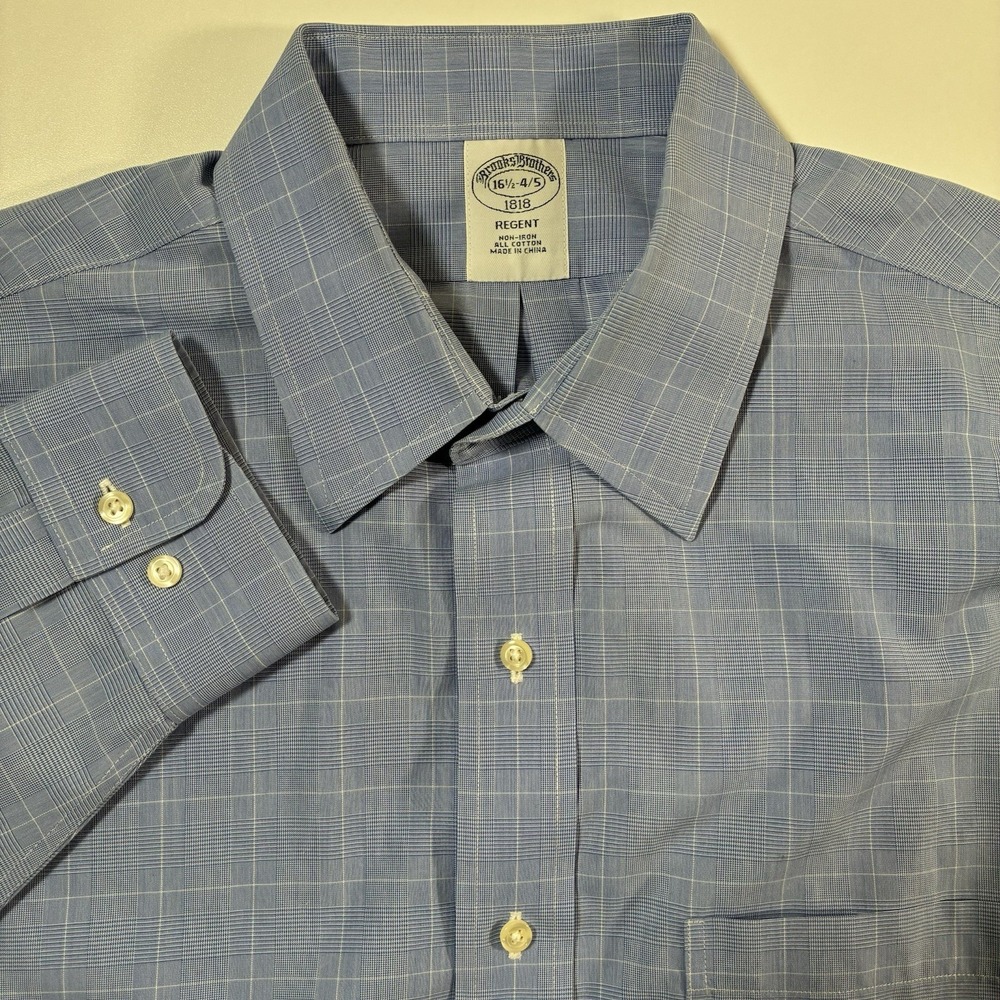 Brooks Brothers Regent Shirt 16.5 4/5 Blue Check Oxford Button Down Non Iron